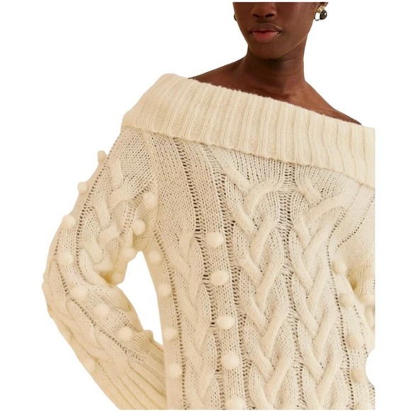 Farm Rio NWT SZMED Chunky Cable Knit PomPom Sweater Dress Cream Convertible Neck - Picture 3 of 16